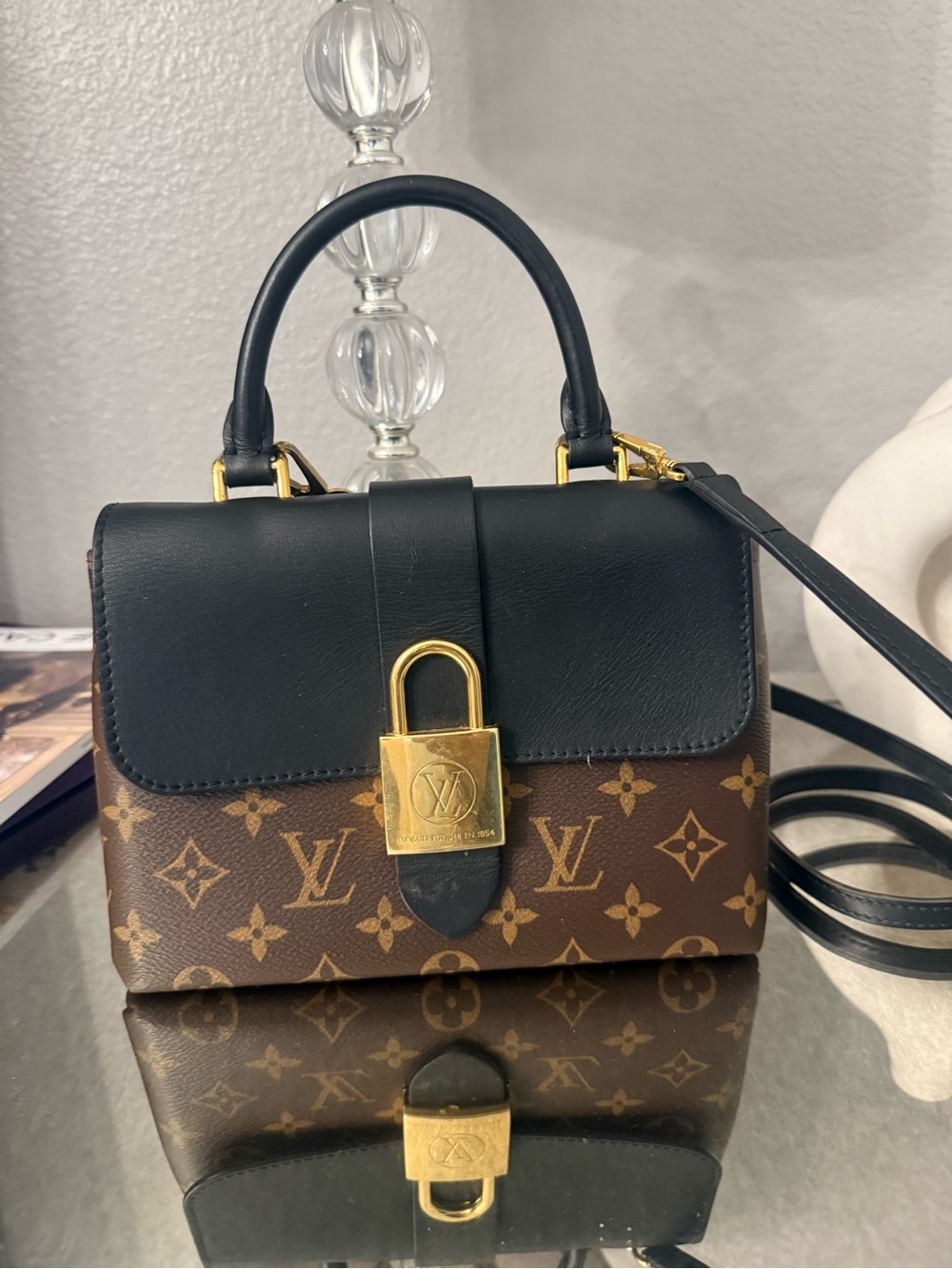 Louis Vuitton Monogram Satchel with Black Leather Top and Gold Hardware - Picture 4 of 4